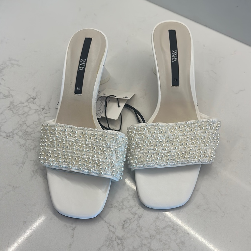 Zara peal embellished kitten heels
